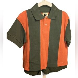Green and Orange Striped Short Sleeve Polo Shirt & Green Short Set